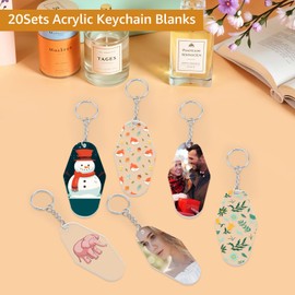 Acrylic Blanks Key Tags Kit,Including 20pcs Motel Hotel Shape Retro Acrylic Board 20 Key Rings with Chains and 20 Open Jump Rings Clear Ornament Blanks with Hole for Vinyl Keychain Making DIY Crafts