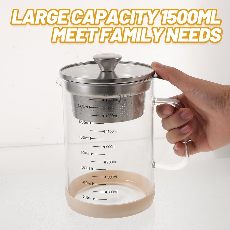 Kichvoe Glass Pitcher: Food Strainer Soy Milk Filter Teapot With
