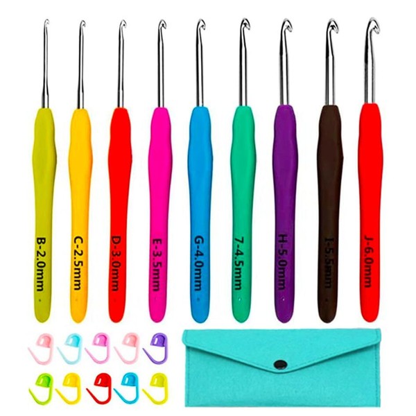 Ergonomic Crochet Hooks Set, 9 Sizes Crochet Hooks with Case