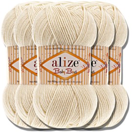 Alize Baby Best Batik, 5 x 100 g Knitting Wool, Anti-Pilling Turkish Baby Wool, Plain Wool, Yarn, Knitting Yarn, Hand Knitting Yarn, Crochet, Cotton Soft (Light Cream 62)