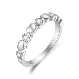OVIMIA Heart Moissanite Wedding Bands for Women, Half Eternity Ring 925 Sterling Silver Stackable Ring Size 10