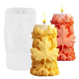 3D Maple Leaf Cylinder Candle Mold Maple Silicone Mold Autumn Leaves Candle Molds for Candle Making Supplies DIY Scented Candles Silicone Molds Soap Molds Fall Decorations for Home Epoxy Resin Molds