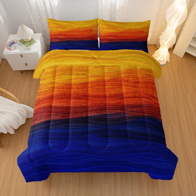 Nttopship Geometric Splicing Comforter Sets King Size,Orange and Blue Graffiti
