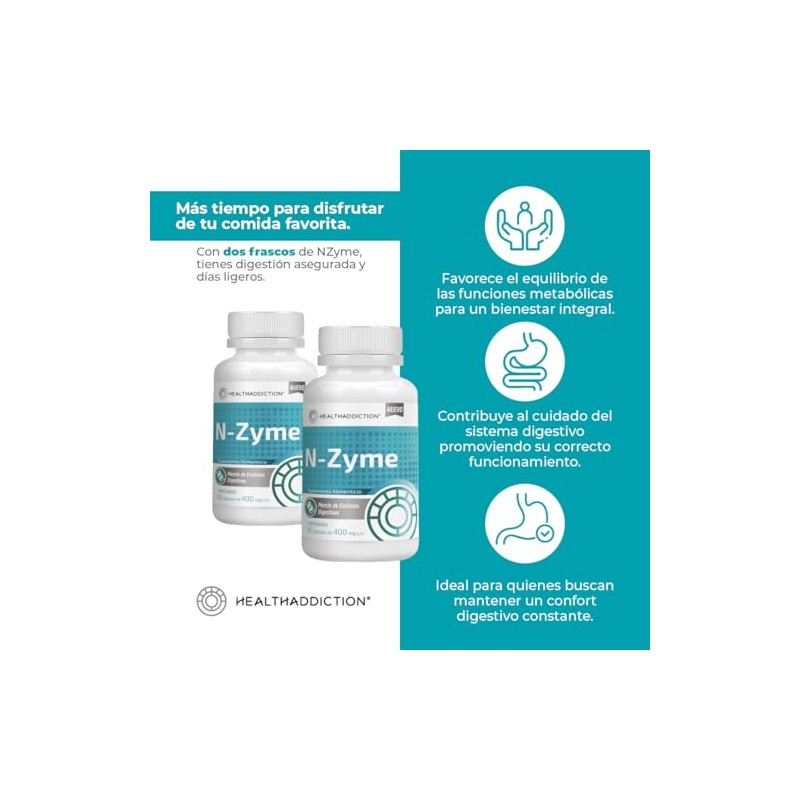 Healthaddiction Pack Enzimas Digestivas Avanzadas Cápsulas 400mg Lactasa Proteasa Amilasa