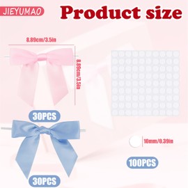 JIEYUMAO Twist Tie Bows, 60Pcs Satin Ribbon Bows, Blue and Pink Mini Ribbon Bows with Twist Tie, 3.5 inch Bow Twist Ties Satin Ribbon Twist Tie Bow for Wedding Party Craft DIY