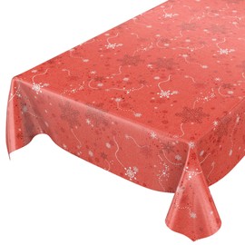 Anro Oilcloth, Wax Tablecloth - Christmas Snowflakes, Red, 180x140cm