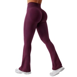 YEOREO Mini Flare Leggings Womens Workout Butt Lifting Legging Hidden Scrunch Seamless 30" Impact Lilliean Yoga Pants Black Cherry M