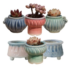 OXART Ceramic Plant Pots, Set of 5 Flower Pots with Drainage Holes, Small Indoor/Outdoor Succulent Pots, Nursery Planting Pot for Home Decor and Office Desk Decoration (Plants Not Included)