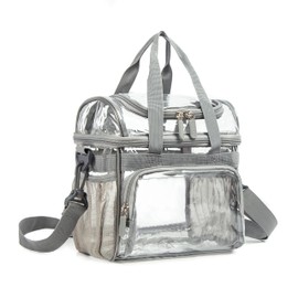 TXSN Large Clear Backpack, Heavy Duty Transparent PVC Backpack See Through Bag, Large Lunch Bag-grey, 18 x 6.75 x 13 inches, Transitional