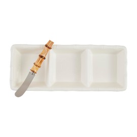 Mud Pie Bamboo Triple Tidbit; dish 5" x 11 1/4" | spreader 5 1/2"