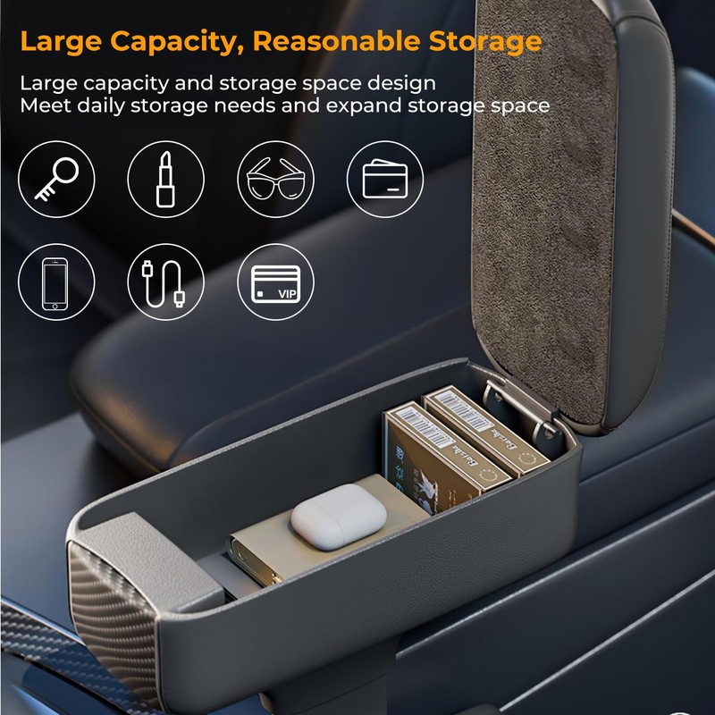 WODHMIEY Universal Car Armrest Box,PU Leather Armrest Extender, Height Adjustable