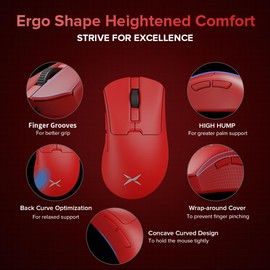 DELUX M900PRO Wireless Gaming Mouse, 63g Lightweight Ergonomic Design, 8000Hz Polling Rate, RGB Charging Dock, PAW3395 with 26000DPI, Programmable Buttons (Red)