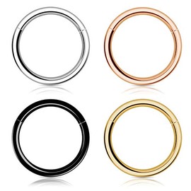 Anillo de Nariz de Aro para Mujeres y Hombres, Kucheed 316L Acero Quirúrgico Sleeper Pendientes de Aro Septum Clickers Anillo de Segmento con Bisagras Piercing de Lóbulo Ring Jewelry (16G 10mm)