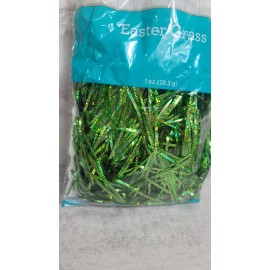 Easter Basket Grass Plastic Green Shiny Christmas Filler Decor Discontinued 1oz