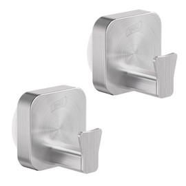TAILI Bathroom Towel Hooks with Vacuum Suction Cup, Stainless Steel, Pack of 2, Suction Cup Hooks, No Drilling, Reusable, Waterproof, Removable for Bathroom, Towel, Bathrobes - Square, Type C, Silver