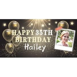 Wallart777 Happy Birthday Banner With Your Lover’s Photo, Customized Birthday Banner Sign, Heavy Duty Vinyl Banner Sign With Metal Grommets, (Style-11, 4ft x 2ft)