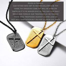 PROSTEEL Black Cross Dogtag Rectangle the Lord's Prayer Necklace Bible Verse Pendant Christian Men Jewelry