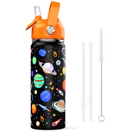 ACESAK 18oz Kids Insulated Water Bottle with Straw Lid - 18/8 Stainless Steel Kid Cup BPA-FREE Travel Tumbler Double Wall Vacuum Leak Proof Portable Toddler Water Bottle (Space)