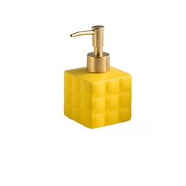 Hand Soap Dispenser Dish Cube Soap Dispenser Countertop 7.44 FL OZ. /220 ML Hand Lotion Pump Bottle Ceramic Lotion Container Liquid Hand Soap Jar Shower Dispenser Kitchen Bathroom Décor (Yellow)