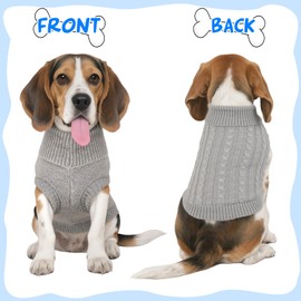 Viiotu Dog Jumpers Knitted Turtleneck for Medium Large Dogs (Less Than 21 KG), Warm Winter Dog Sweater Cute, Apparel Puppy Twist Striped Vest Dog Clothes (Grey, Large)