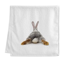 Dallonan 100% Cotton Towels White Gray Rabbit Buttom Lovely Bunny Hand Towels for Bathroom Clearance Decorations Soft Absorbent Wash Towels for Body Face Hair 16x30 Inche