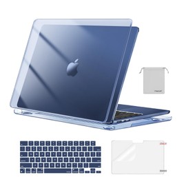 MOSISO Funda Compatible con MacBook Air 13.6 Pulgadas 2025-2022 M4 A3240 M3 A3113 M2 A2681 Case,Carcasa Rígida de Plástico&Cubierta de Teclado&Protector de Pantalla&Bolsa, Medianoche Cristal