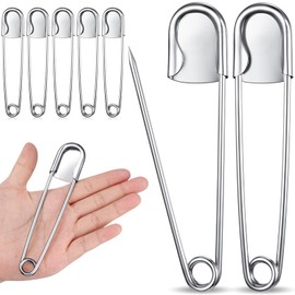 Juexica 5 Pcs Large Safety Pins 5 Inch Jumbo Stainless Steel Safety Pins Heavy Duty Huge for Strong Laundry Upholstery Sewing Quilting Key Rings Craft Outdoor (Silver)