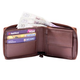 DUO DUFFEL RFID Protected PU Leather Men's Bi-fold All Round Zipper Design Wallet (Brown)