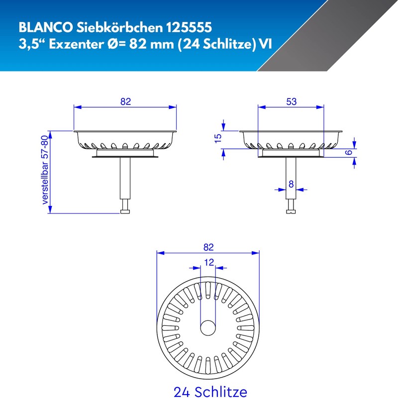 Blanco 125555 Strainer Basket with Pins for Eccentric Operation Stainless