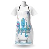 Lunarable Octopus Apron, Cartoon Illustration of Octopus Taking Bubble Bath
