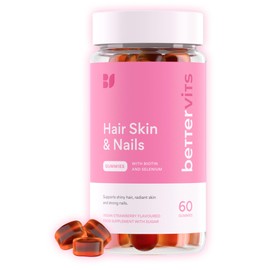 Bettervits Hair, Skin & Nails Gummies | Glowing Skin | Strong, Healthy Hair & Nails | Strawberry Flavour