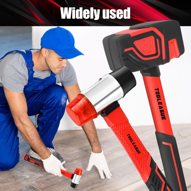 TOOLEAGUE 2Pcs Hammer Set,16oz Rubber Mallet & 35mm Double-Faced Soft