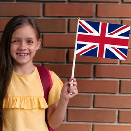 15Pcs Hand Held Britain Flag HandHeld Mini National Pennant Flag with White Pole, Countries International World Stick Flags for World Cup Sports Events Parades Bar School Football Party Decorations