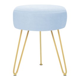 GERANT Multifunctional Vanity Stool - Velvet Footrest Stool-Upholstered Chair Stool -Ottoman Round Modern Dressing Chair - Side Coffee Table Seat with Golden Metal Leg for Living Room (Light Blue)