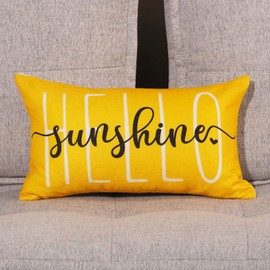 HOMFREEST Summer Outdoor Pillow Covers 12x20 Inches Hello Sunshine Yellow Lumbar Throw Pillow Cover Farmhouse Spring Decorations Cushion Case for Sofa Couch Car