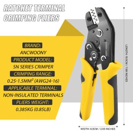 Portable SN Series 5-Jaws Crimper Set - Ratchet Terminals Crimping Plier. Crimp For Insulated, Open Barrel, Solar, JST&Dupont, Non-Insulated and Ferrule Electrical Connectors