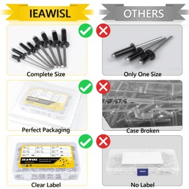 400PCS Black Pop Rivets Assortment Kit, 8 SAE Sizes Aluminum Rivets (1/8" 3/16") with Reinforced Divider & Labeled Case for Storage