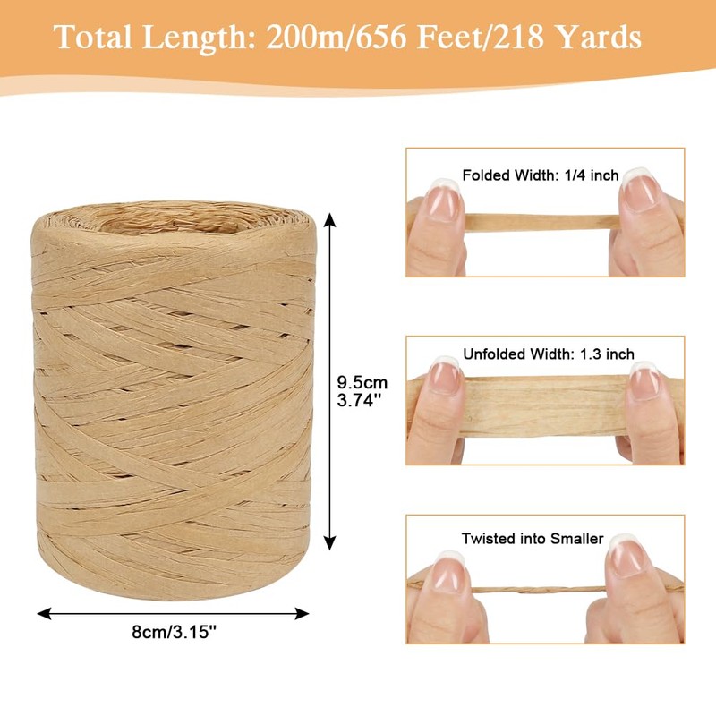 HRX Package Paper Raffia Ribbon, Approx. 0.6cm Wide Matte Wedding