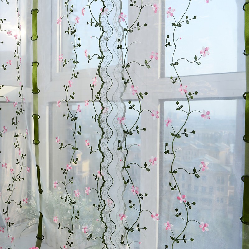 Embroidered Roman Sheer Curtain Classical Floral Window Screen Elegant Embroidered