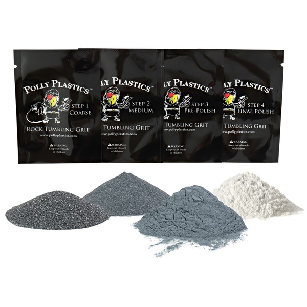 Polly Plastics Rock Tumbler Grit and Polish | 4-Steps Supplies for Tumbling and Polishing Stones and Gems | Professionals Adults and Kids | New Sachet Size for Enhanced Tumbling at Unbeatable Value