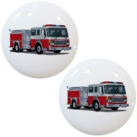 Set of 2 Fire Engine Truck Ceramic Cabinet Drawer Knobs