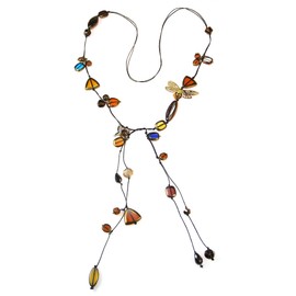 AeraVida Vibrant Summer Brass Butterfly Romance Lariat Cotton Wax Rope Bohemian Boho Necklace for Women