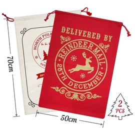 Anstore XL Christmas Sack, Santa Sack with Reindeer Christmas Tree Motif, Gift Bag Christmas Santa Sack with Drawstring, 70 x 50 cm, Pack of 2
