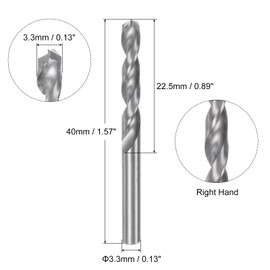 sourcing map Solid Carbide Drill Bit, 3.3mm (0.13") YG6X/C3 Micro-Grain Tungsten Carbide Jobber Twist Drill Bits Straight Shank for Drilling Stainless Steel Aluminum Metal Plastic