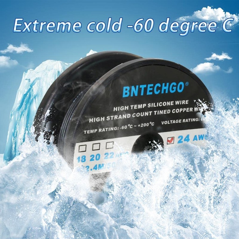 BNTECHGO 24 Gauge Silicone wire spool 500 ft Black Flexible