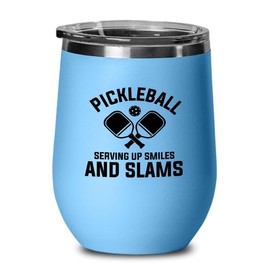 Pickleball Blue Edition Wine Tumbler 12oz - Serving up smiles - Ball Game pop tennis rackets netball handlball