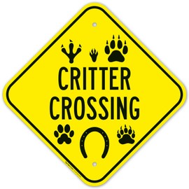 Sigo Signs Critter Crossing withPaw Mark Graphic Sign, 12x12 Inches, Rust Free .040 Aluminum, Fade Resistant, Made in USA