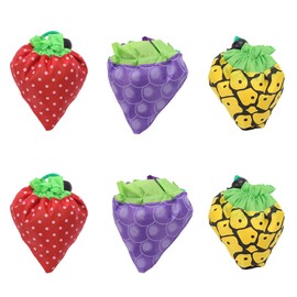 Gurxi Pack of 6 Foldable Shopping Bags, Reusable Shopping Bags, Portable Shopping Bag, Environmentally Friendly Shopping Bag, Strawberries, Grapes, Pineapple Shopping Bag Used for Shopping, As shown
