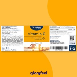 Vitamin C 1000 mg high dose – Competitor 2019 – 200 Vegan Tablets – Up to 7 Months of Full Supply – Laboratory-tested and without unwanted additives from GloryFeel
