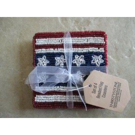 Thirstystone Set of 4 Beaded Patriotic 4th of July Coasters, American Flag, NWT!